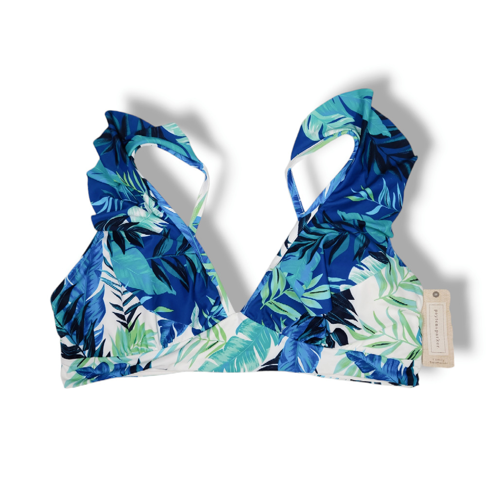 NWT Peyton & Parker Ruffle Adjustable Strap Bikini Swim Top Sz 2XL Blue Tropical